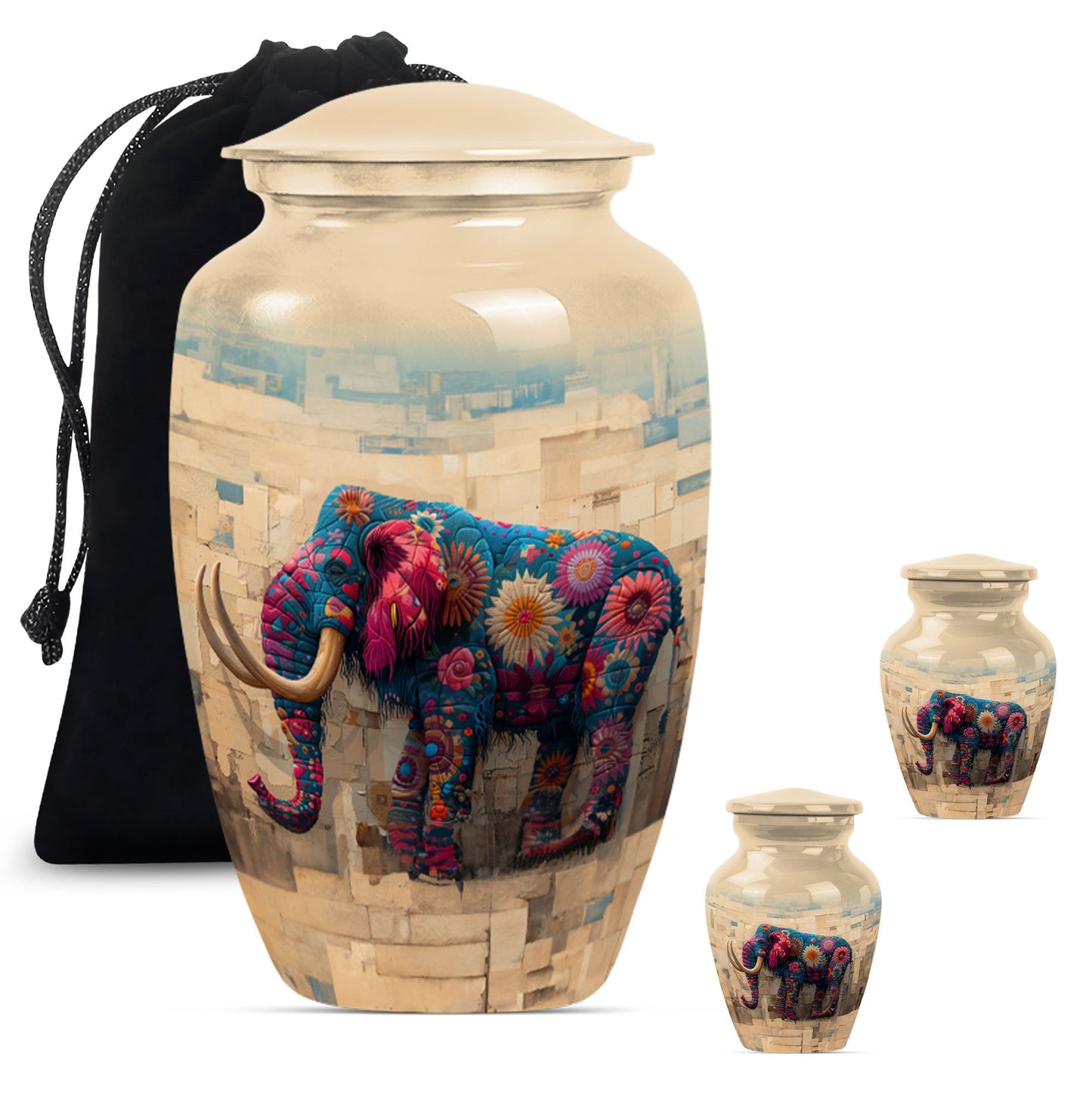 Classic 10-inch mammoth urn with wolf howling theme.