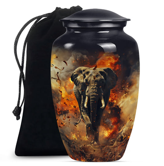 Classic 10-inch mammoth flower-themed aluminum cremation urn