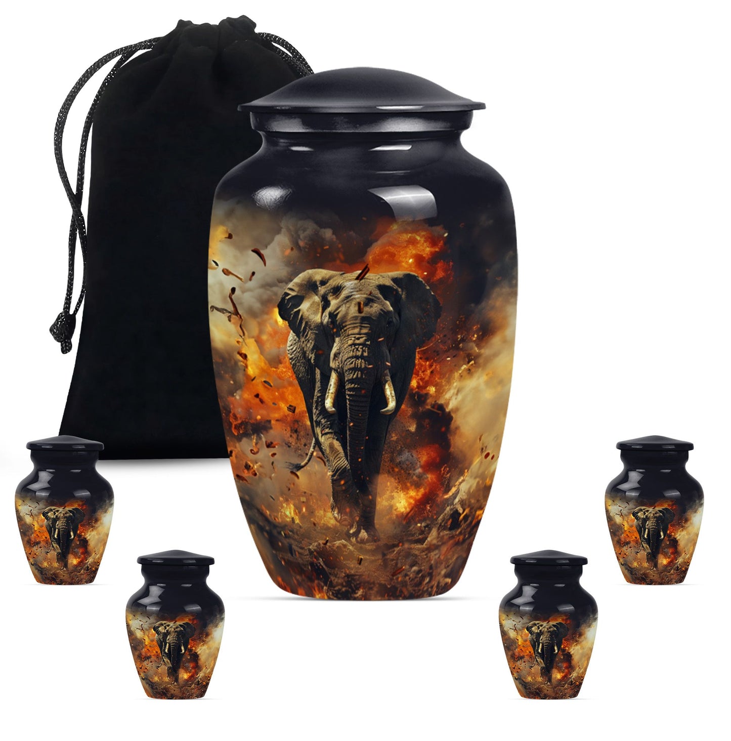 Classic 10-inch mammoth flower-themed aluminum cremation urn
