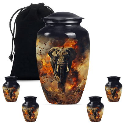 Classic 10-inch mammoth flower-themed aluminum cremation urn