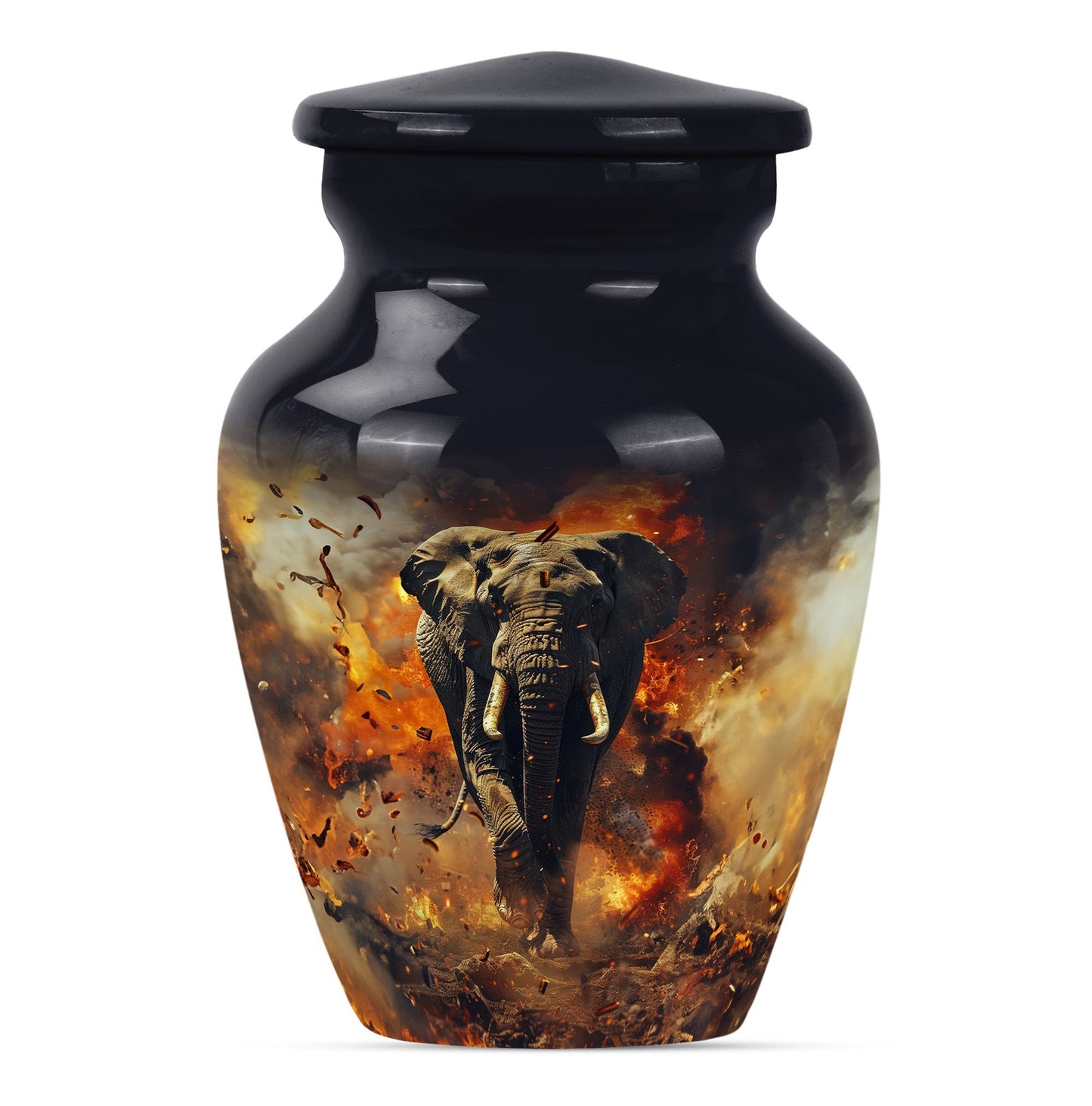 Classic 10-inch mammoth flower-themed aluminum cremation urn