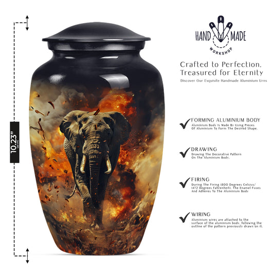 Classic 10-inch mammoth flower-themed aluminum cremation urn