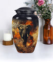 Classic 10-inch mammoth flower-themed aluminum cremation urn