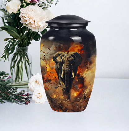 Classic 10-inch mammoth flower-themed aluminum cremation urn
