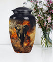 Classic 10-inch mammoth flower-themed aluminum cremation urn