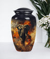 Classic 10-inch mammoth flower-themed aluminum cremation urn