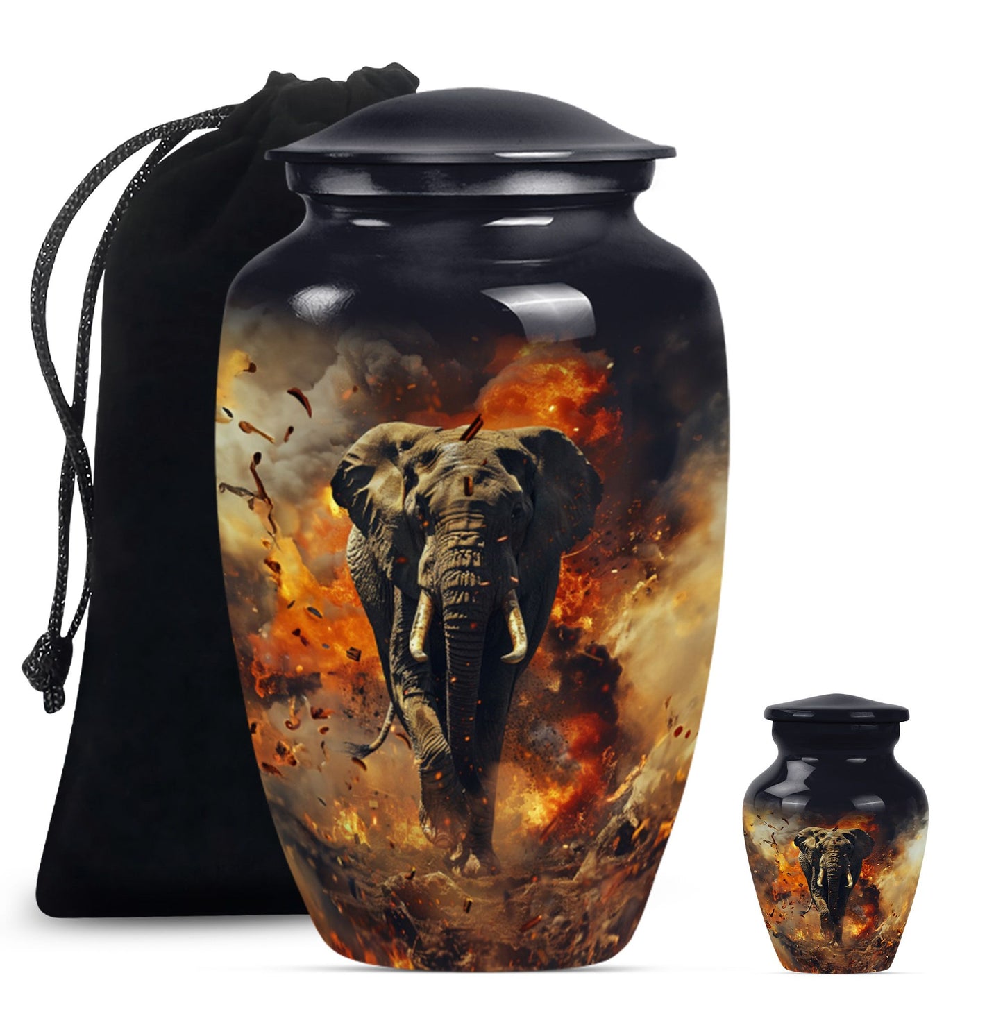 Classic 10-inch mammoth flower-themed aluminum cremation urn