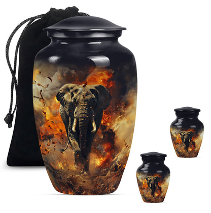 Classic 10-inch mammoth flower-themed aluminum cremation urn