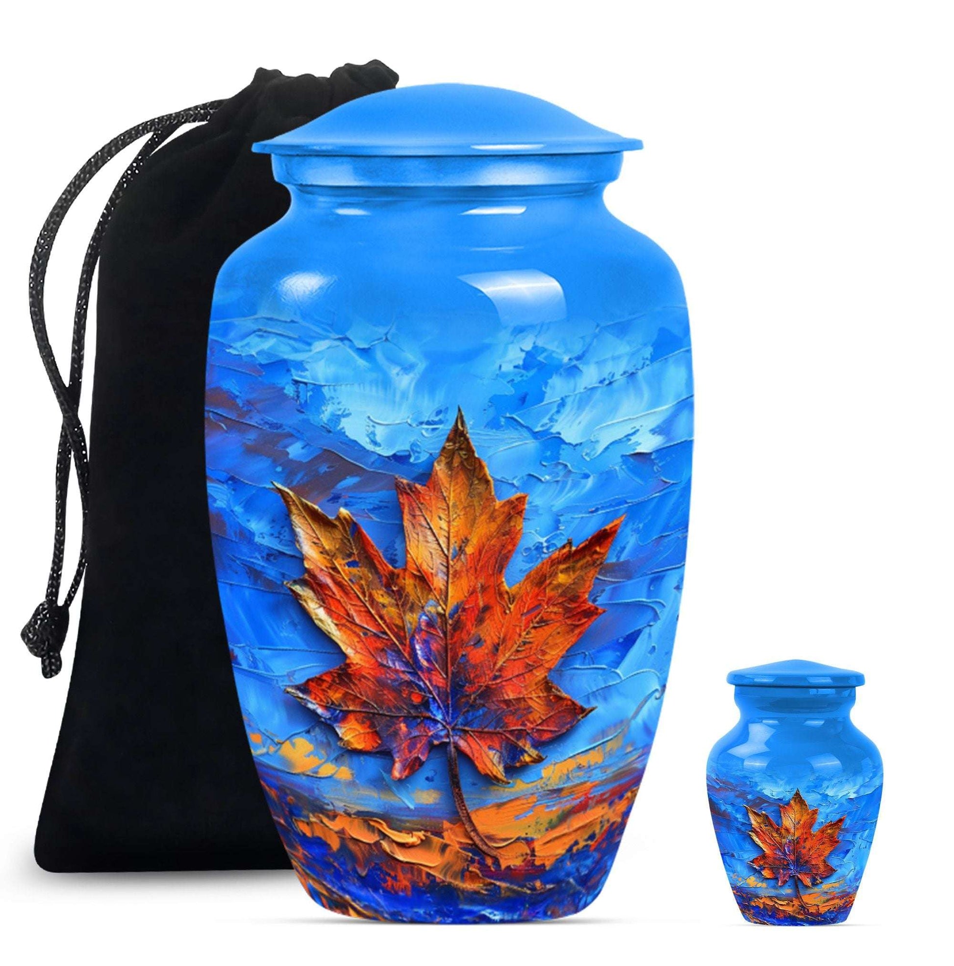Mapple Leaf Theme Large Urn With 1 Keepsake Urn