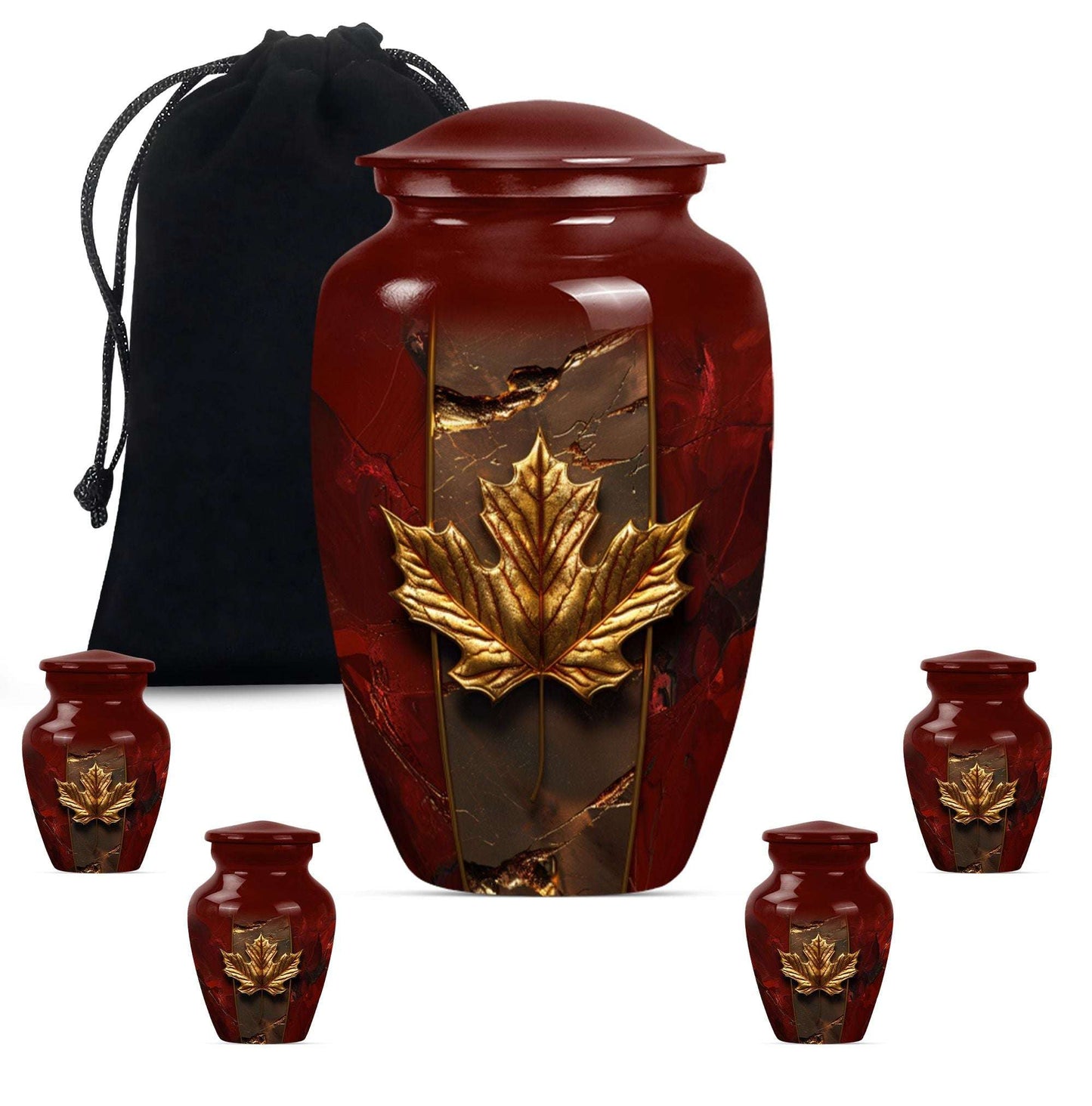 Mapple Leaf Theme Large Urn With 4 Keepsake Urn