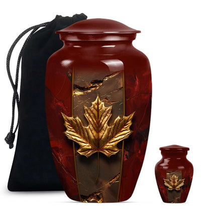 Mapple Leaf Theme Large Urn With 1 Keepsake Urn