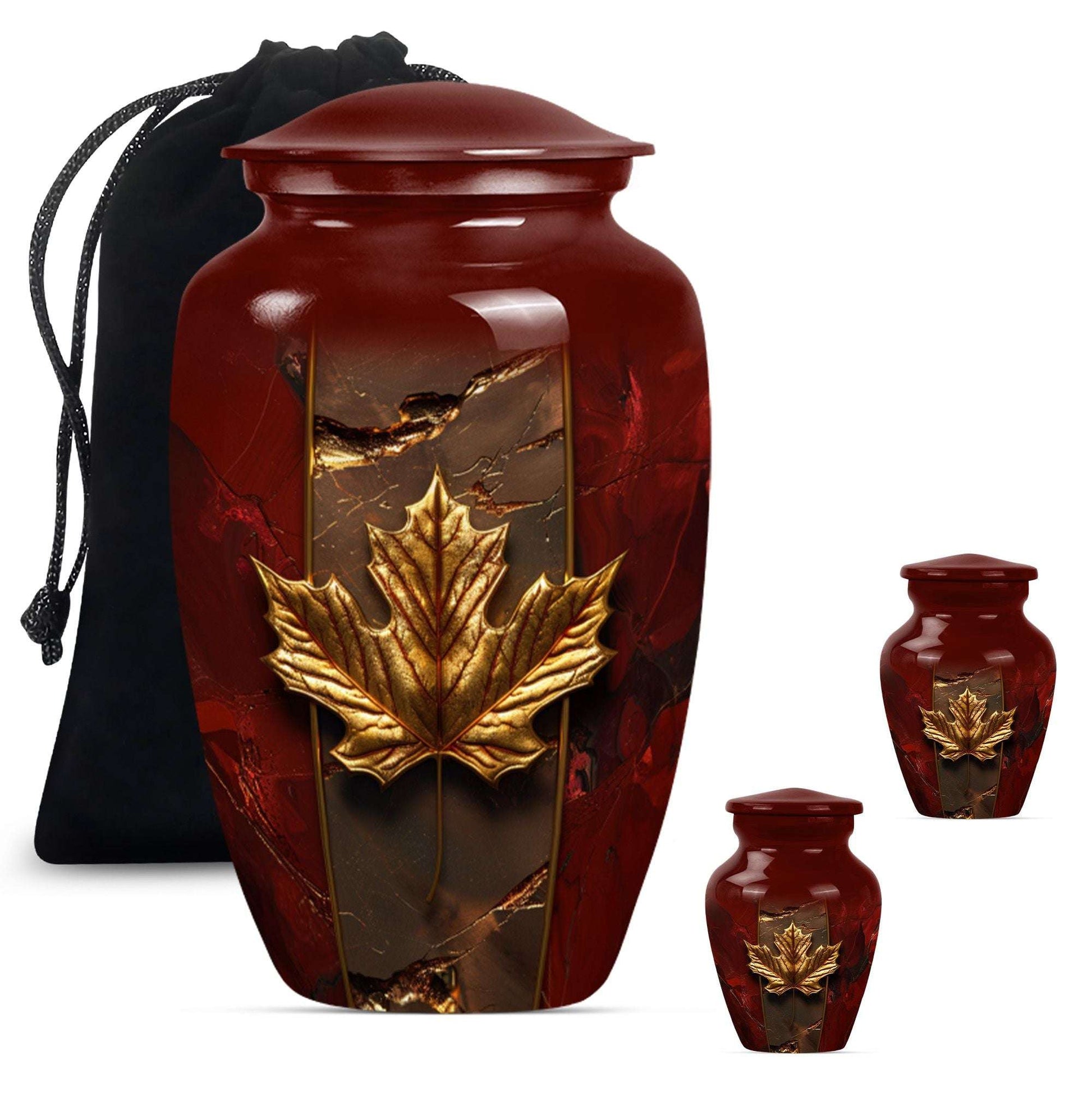 Mapple Leaf Theme Large Urn With 2 Keepsake Urn