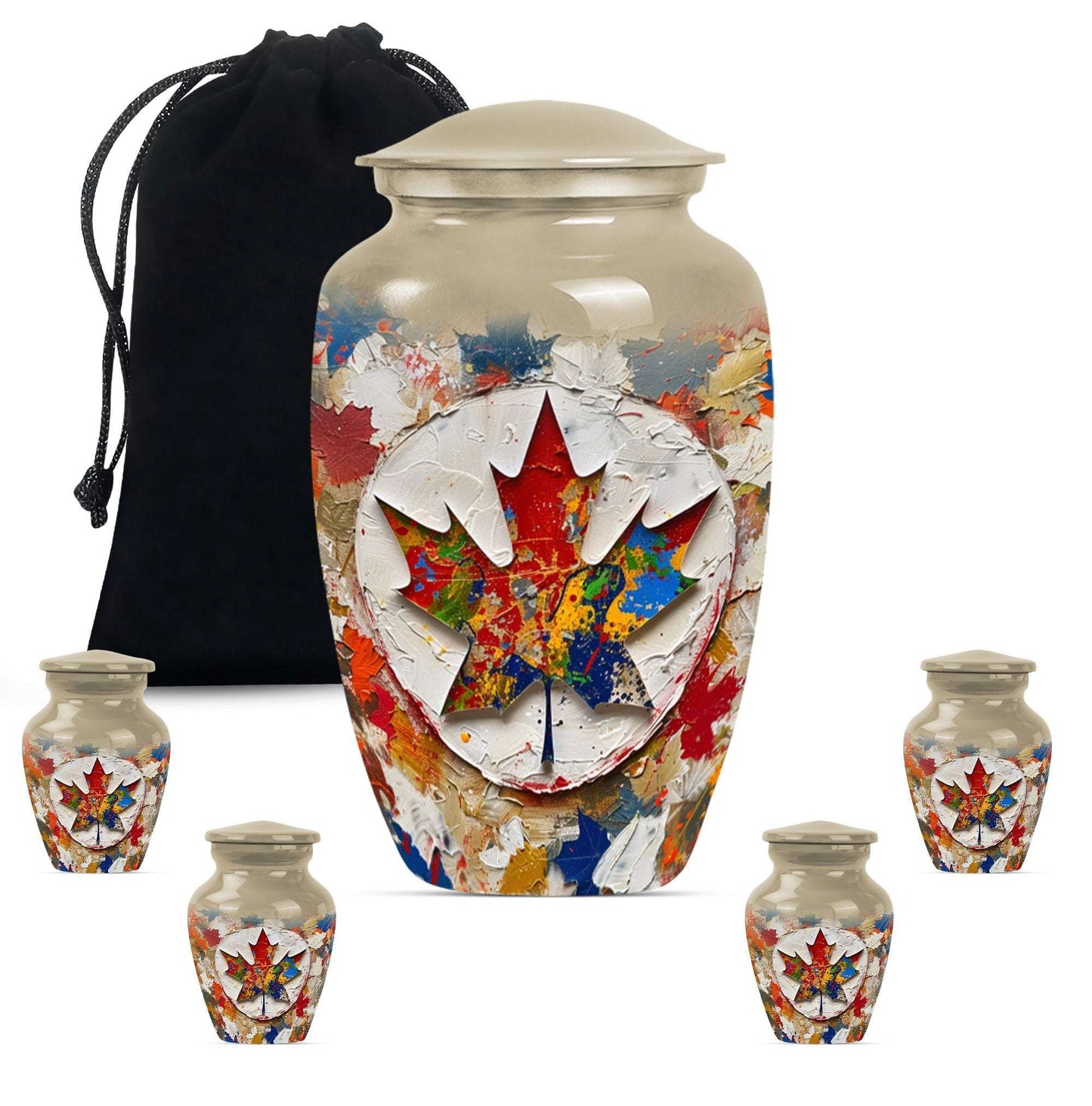 Mapple Leaf Theme Large Urn With 4 Keepsake Urn