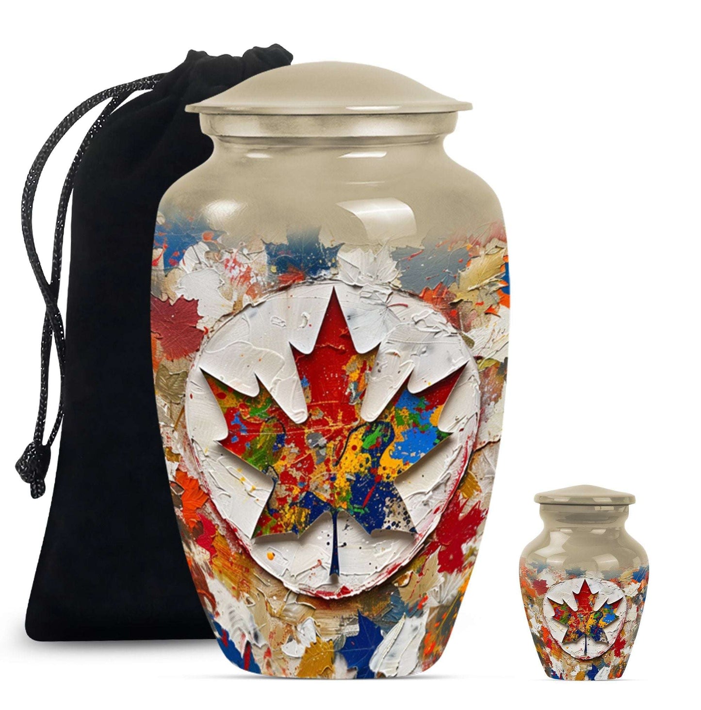 Mapple Leaf Theme Large Urn With 1 Keepsake Urn