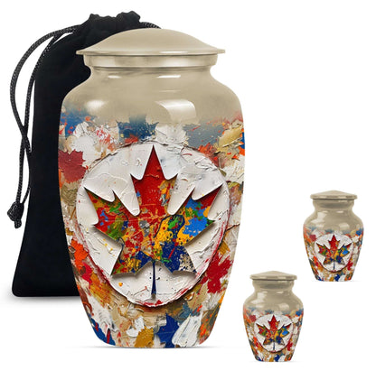 Mapple Leaf Theme Large Urn With 2 Keepsake Urn