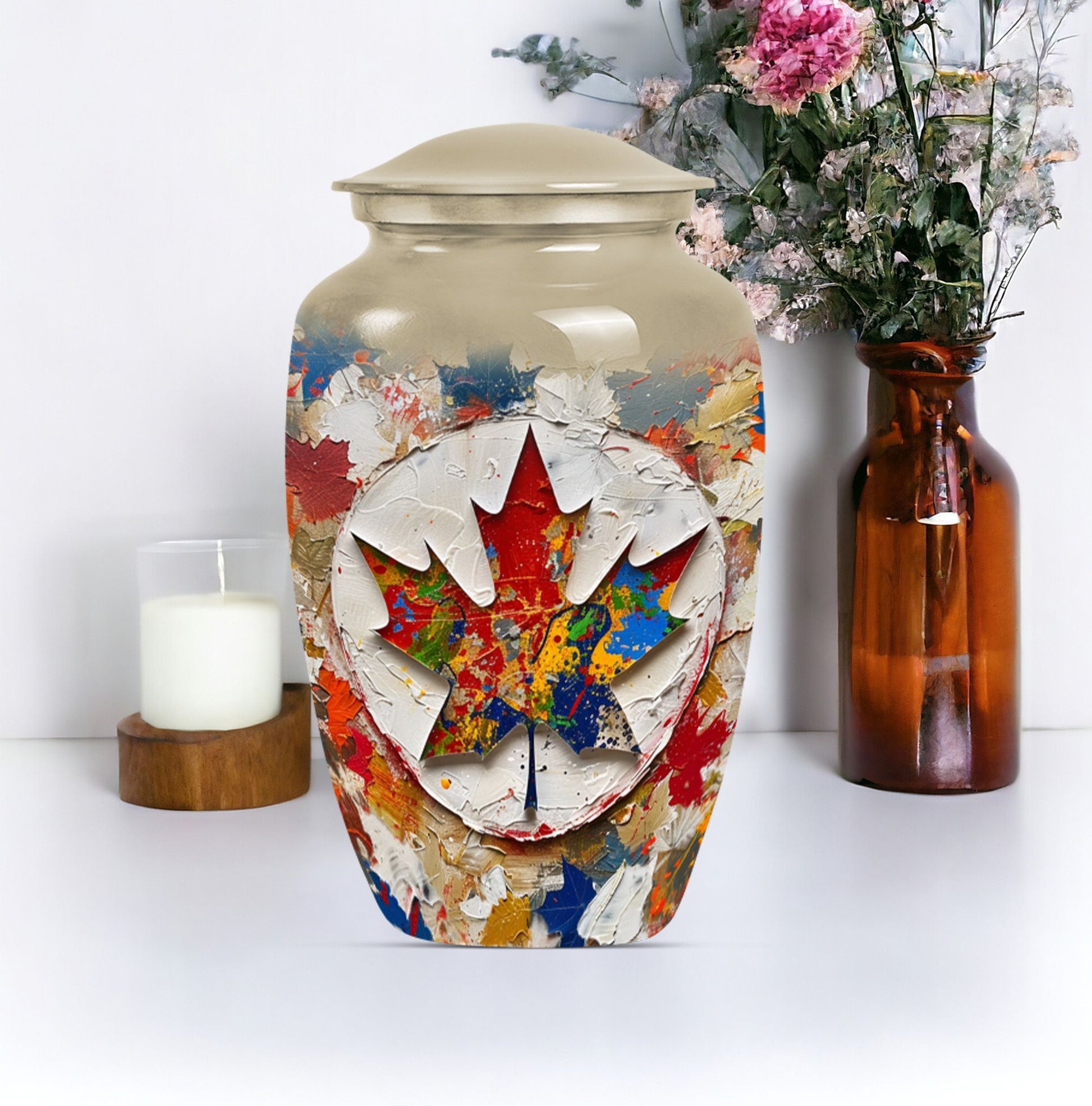 mapple leaf designed aluminum funeral urn for mom