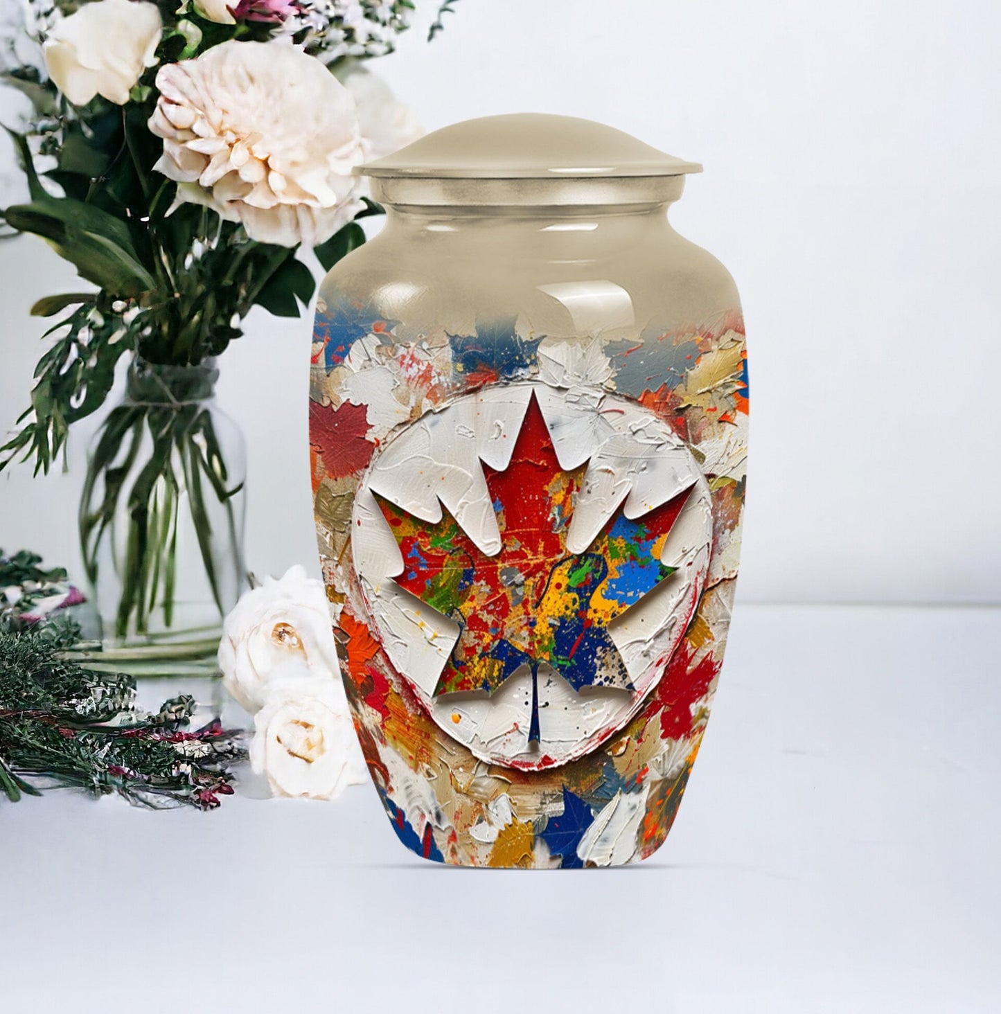 mapple leaf designed aluminum funeral urn for mom