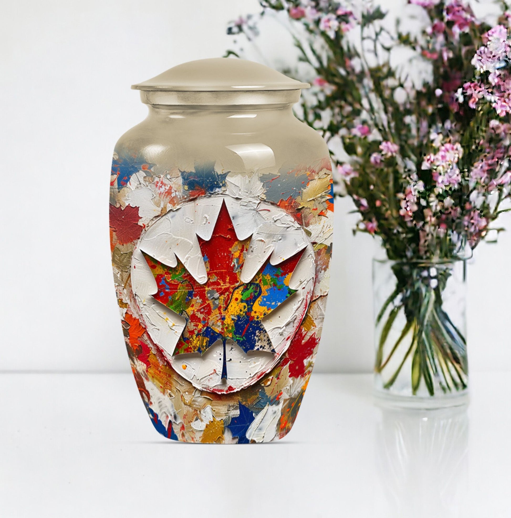 mapple leaf designed aluminum funeral urn for mom