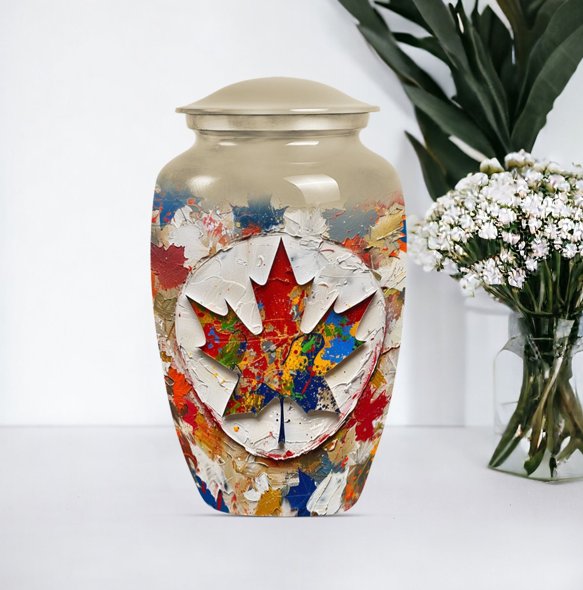 mapple leaf designed aluminum funeral urn for mom