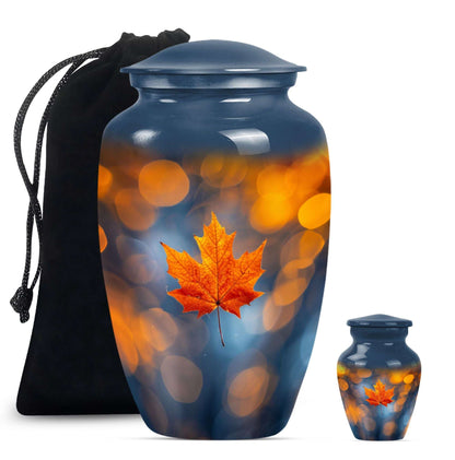 Mapple Leaf Theme Large Urn With 1 Keepsake Urn