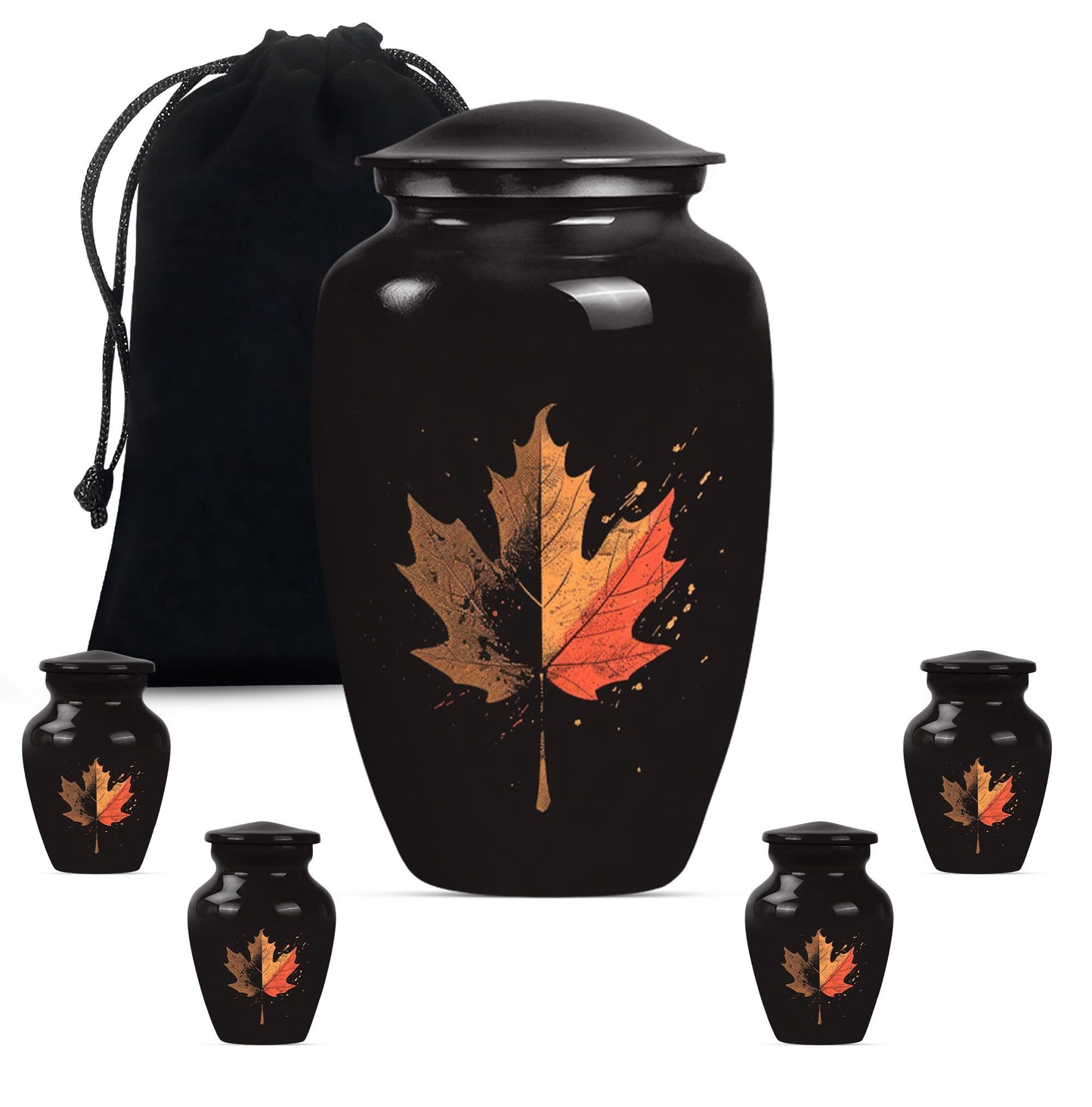 Mapple Leaf Theme Large Urn With 4 Keepsake Urn