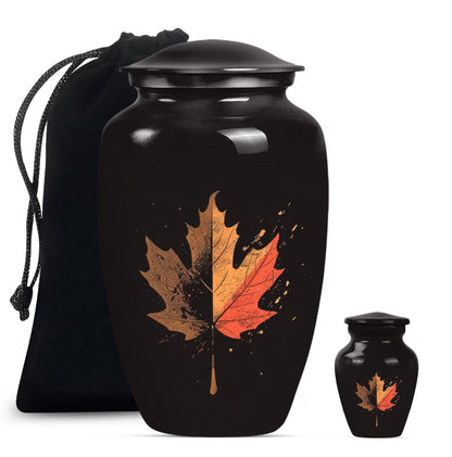 Mapple Leaf Theme Large Urn With 1 Keepsake Urn