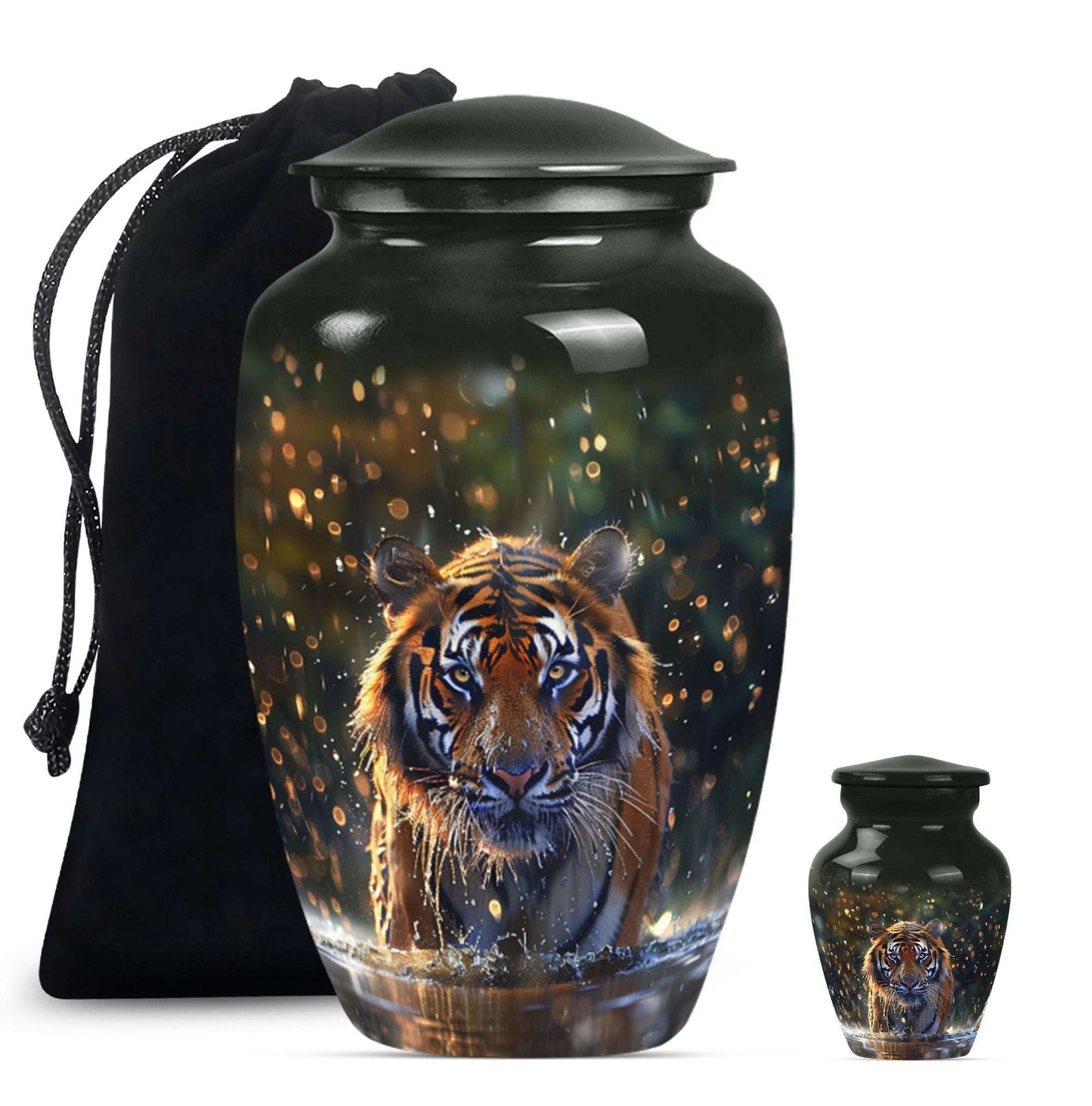 Tiger Theme Large Urn With 1 Keepsake Urn