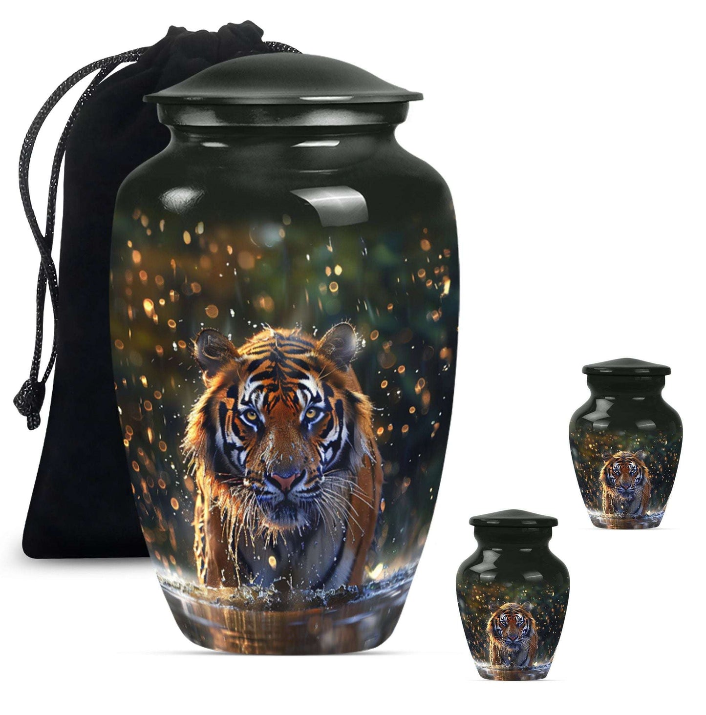 Tiger Theme Large Urn With 2 Keepsake Urn