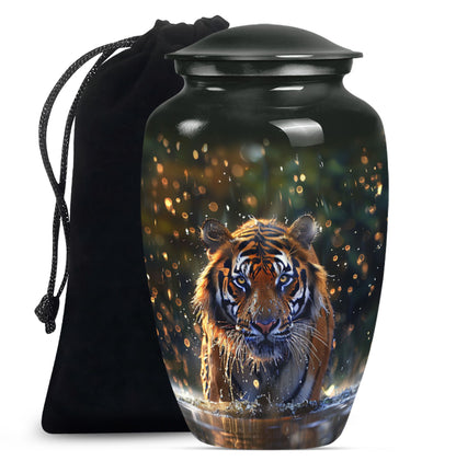 10-inch classic aluminium tiger urn with flower theme.