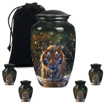 10-inch classic aluminium tiger urn with flower theme.