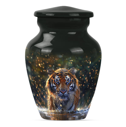 10-inch classic aluminium tiger urn with flower theme.