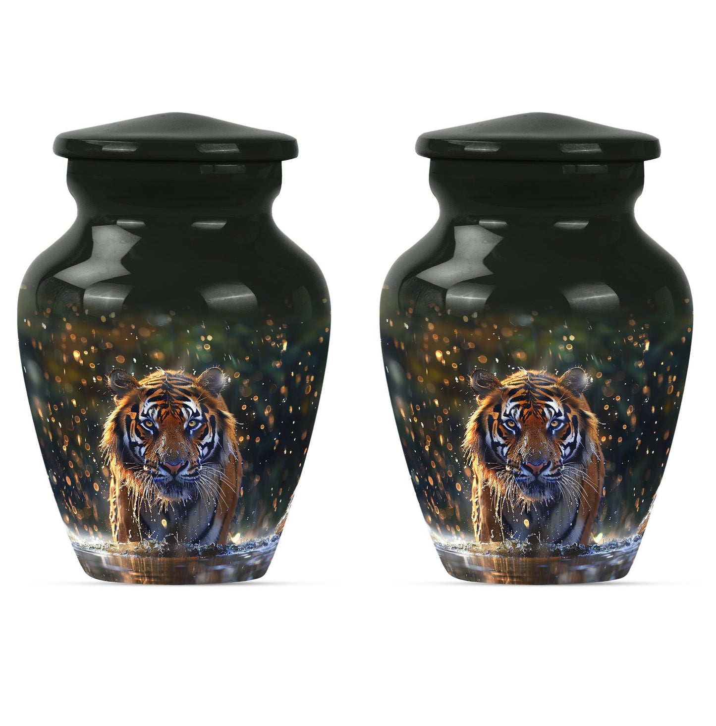 10-inch classic aluminium tiger urn with flower theme.