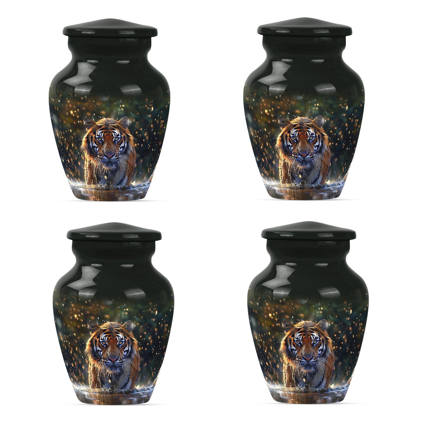 10-inch classic aluminium tiger urn with flower theme.