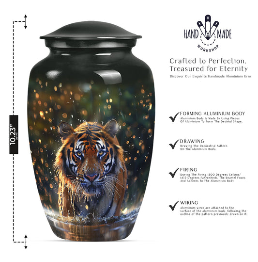 10-inch classic aluminium tiger urn with flower theme.