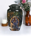 10-inch classic aluminium tiger urn with flower theme.