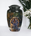 10-inch classic aluminium tiger urn with flower theme.
