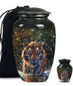 10-inch classic aluminium tiger urn with flower theme.