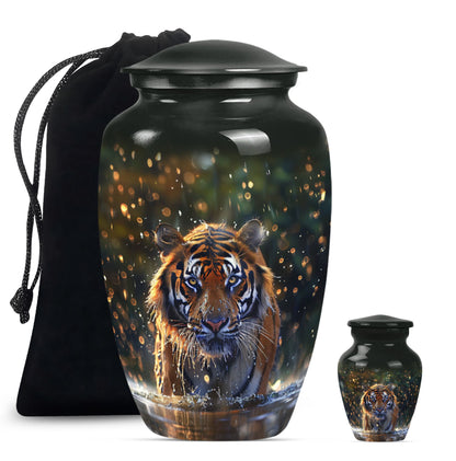 10-inch classic aluminium tiger urn with flower theme.