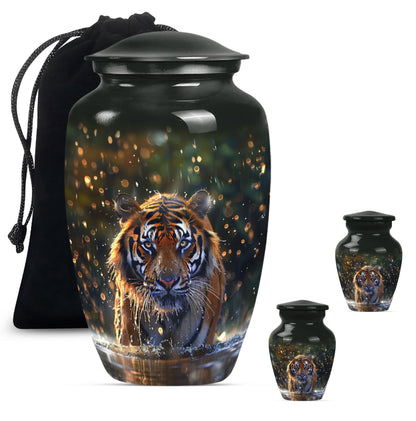 10-inch classic aluminium tiger urn with flower theme.