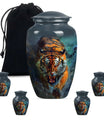 Tiger Theme Large Urn With 4 Keepsake Urn