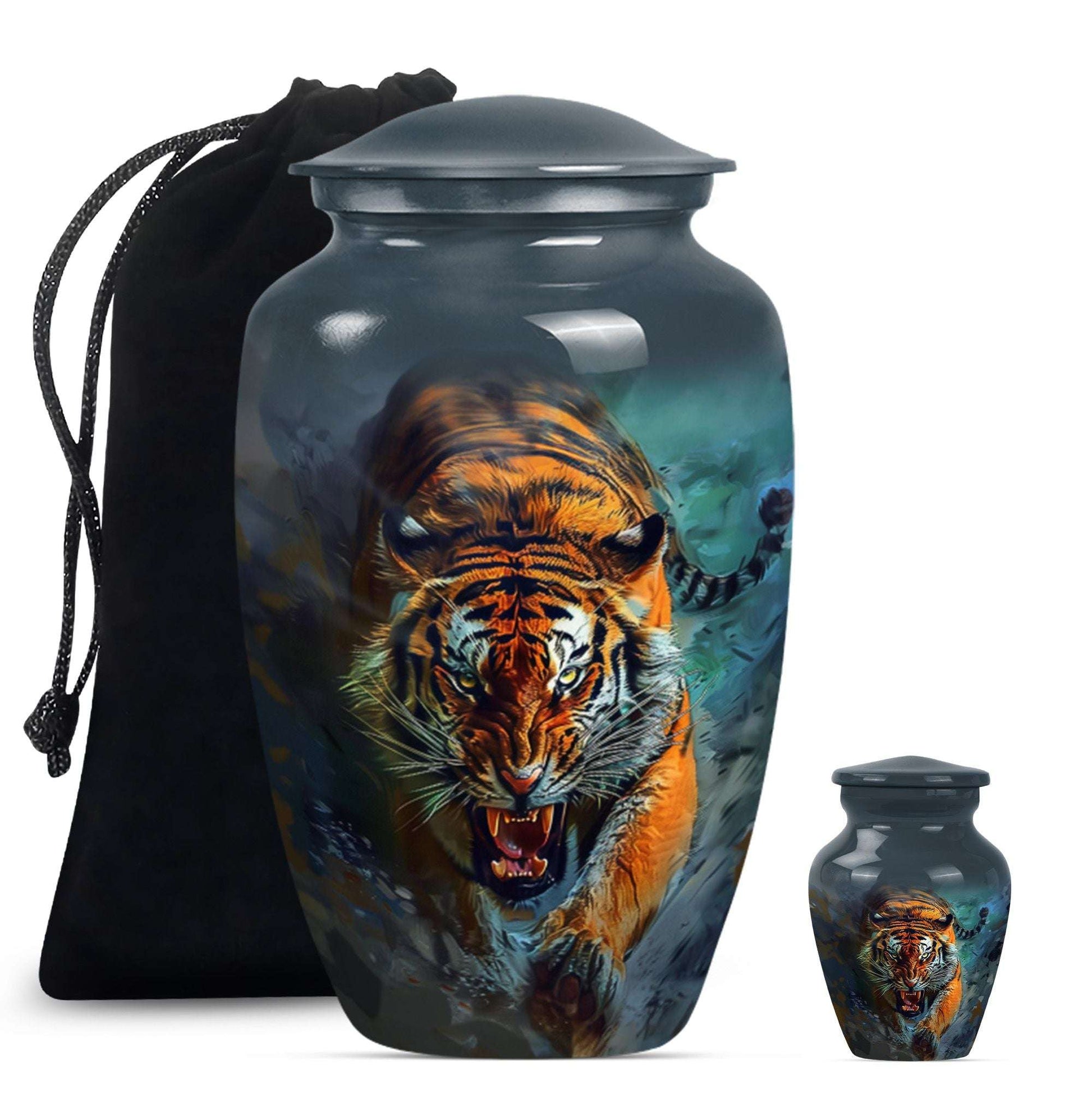 Tiger Theme Large Urn With 1 Keepsake Urn