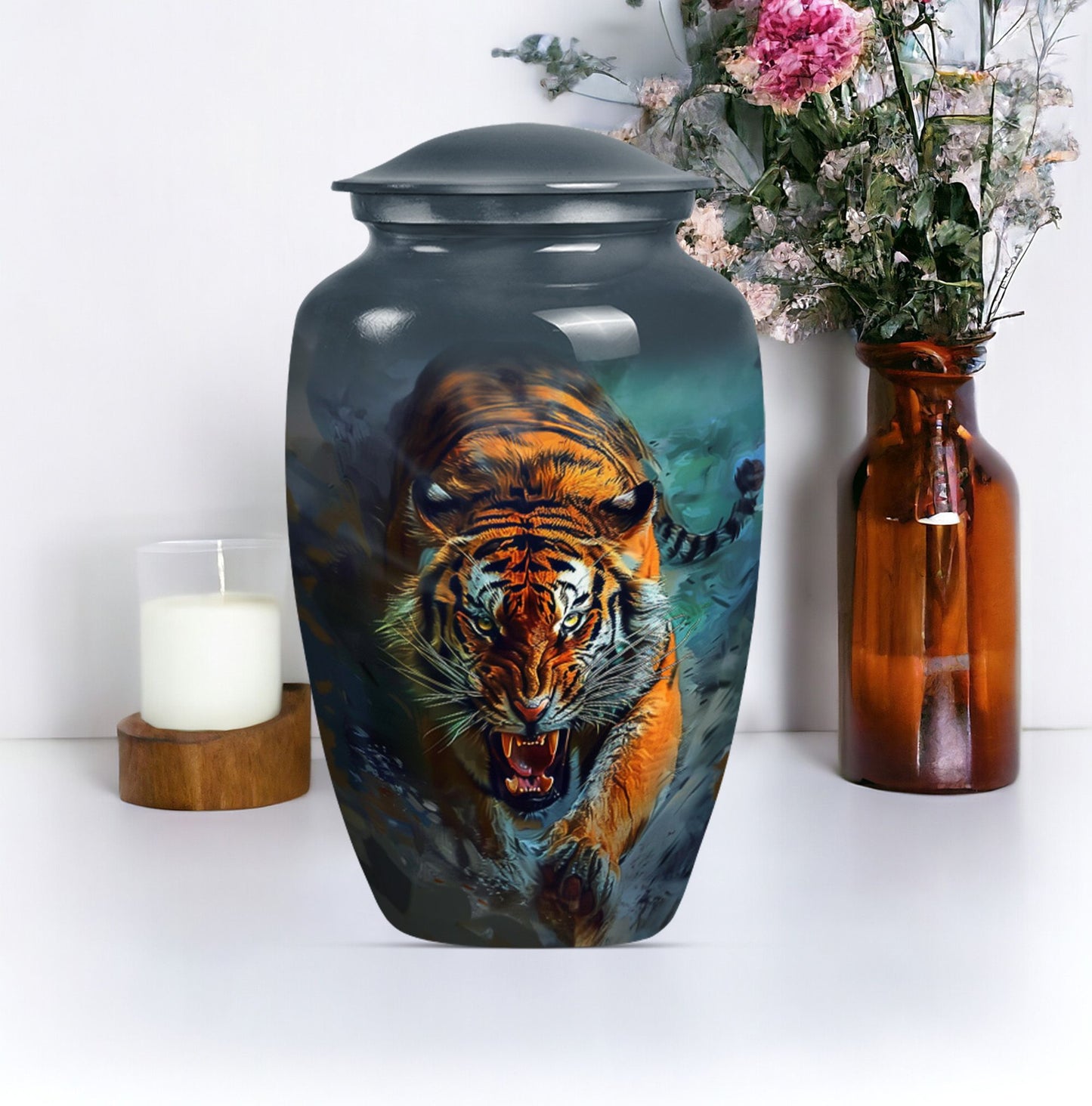 Classic urn with flower theme for tiger urn.