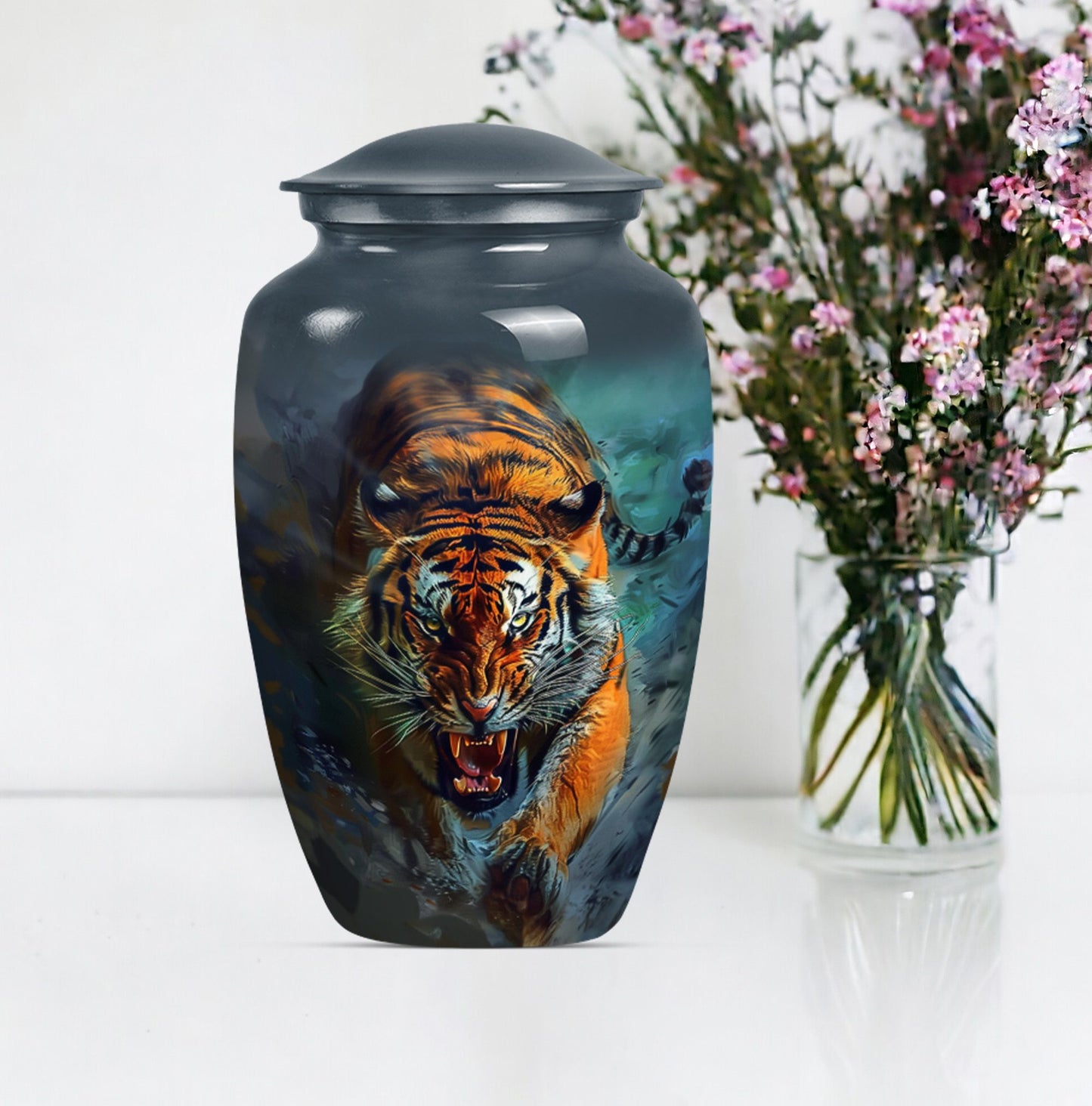 Classic urn with flower theme for tiger urn.