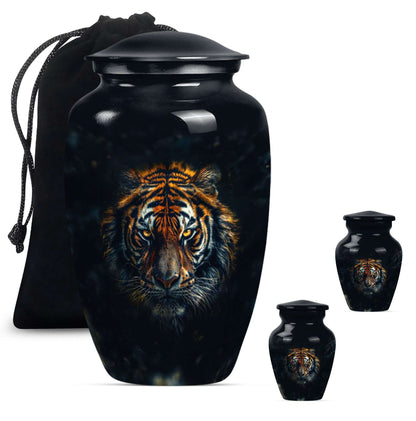 Tiger Theme Large Urn With 2 Keepsake Urn