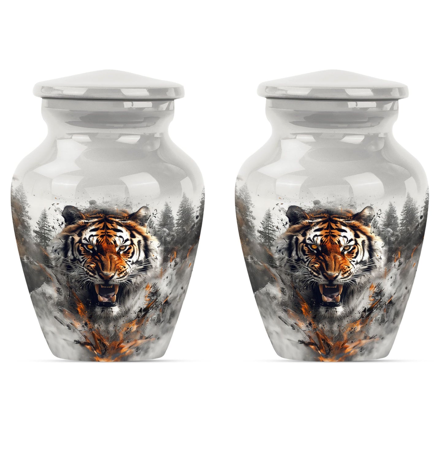10-inch classic aluminium tiger urn with floral theme.