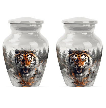 10-inch classic aluminium tiger urn with floral theme.