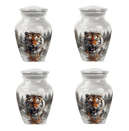 10-inch classic aluminium tiger urn with floral theme.