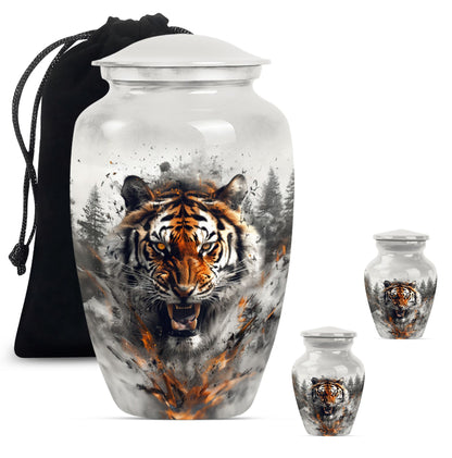 10-inch classic aluminium tiger urn with floral theme.