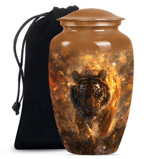 tiger urn with flower theme, personalized memorial urn 