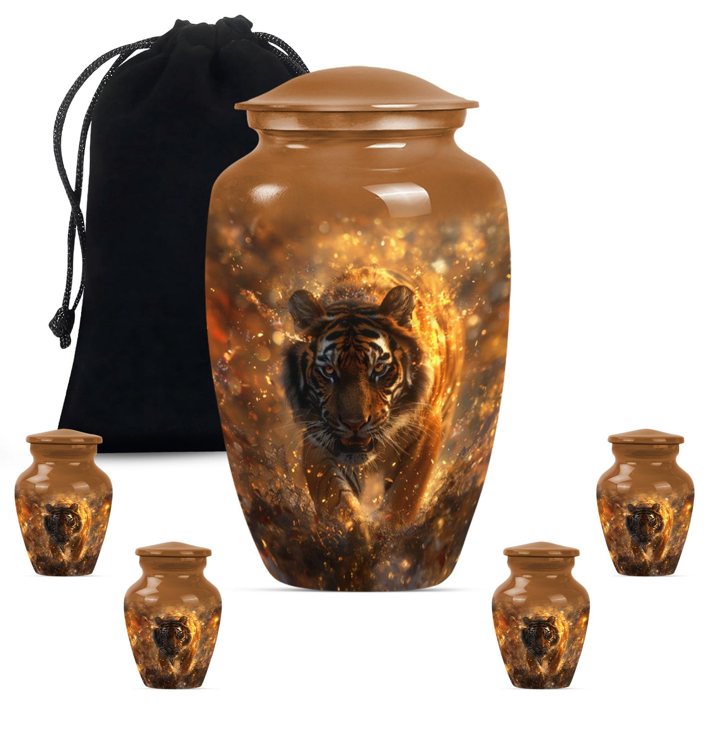 tiger urn with flower theme, personalized memorial urn 